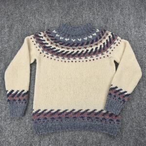 Hilda Ltd Sweater Womens Large Cream Wool Nordic Fair Isle Icelandic Knit VTG